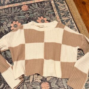 moon & madison Cream and Tan Checkered Cardigan